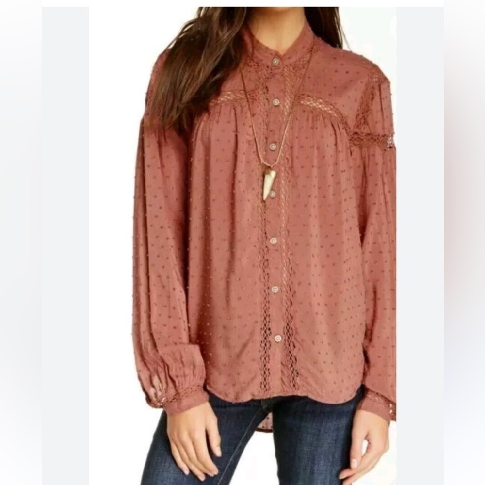 Free People Everyday Every Girl Swiss Dot Lace Top Size Small